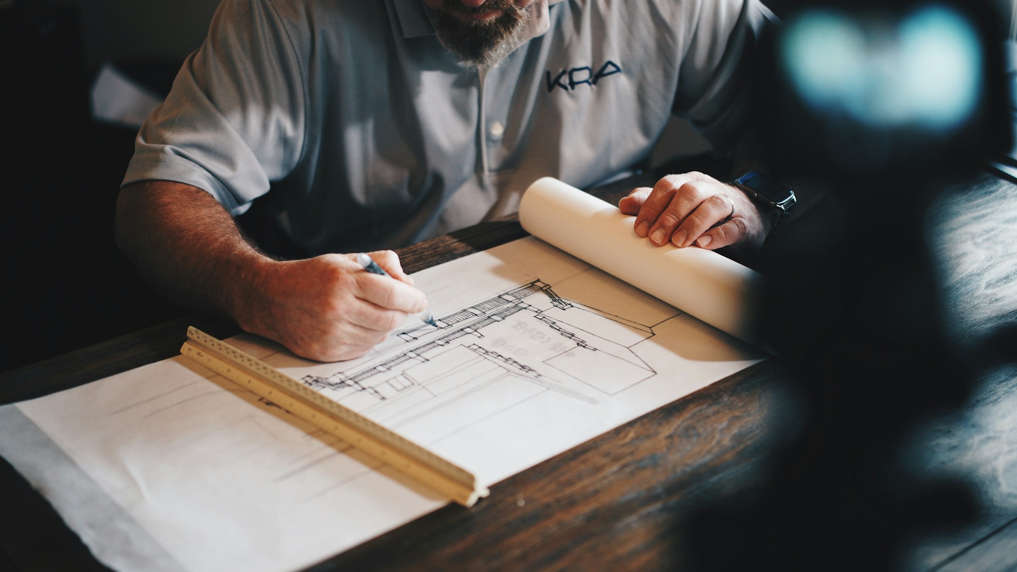 Structural engineer drafting steel connection and framing plans